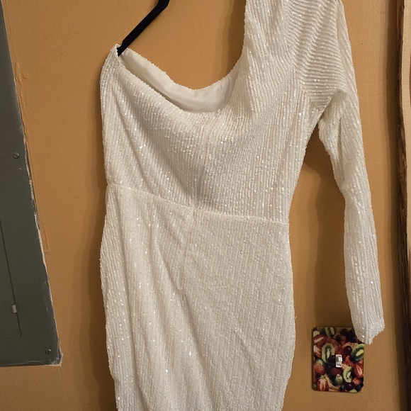 B Darlin One Shoulder White Sequin Dress - Picture 2 of 6